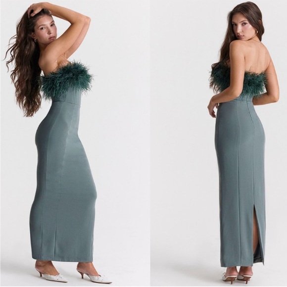 House of CB - Juliene - strapless feather bodice crepe cocktail dress - Picture 4 of 8